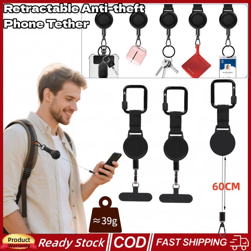 (Enviar Em 12H) Corda De Telefone Retrátil Antirroubo , Cordão De Linha De Aço Anti-Queda E Ao Ar Livre , Mosquetão De T
