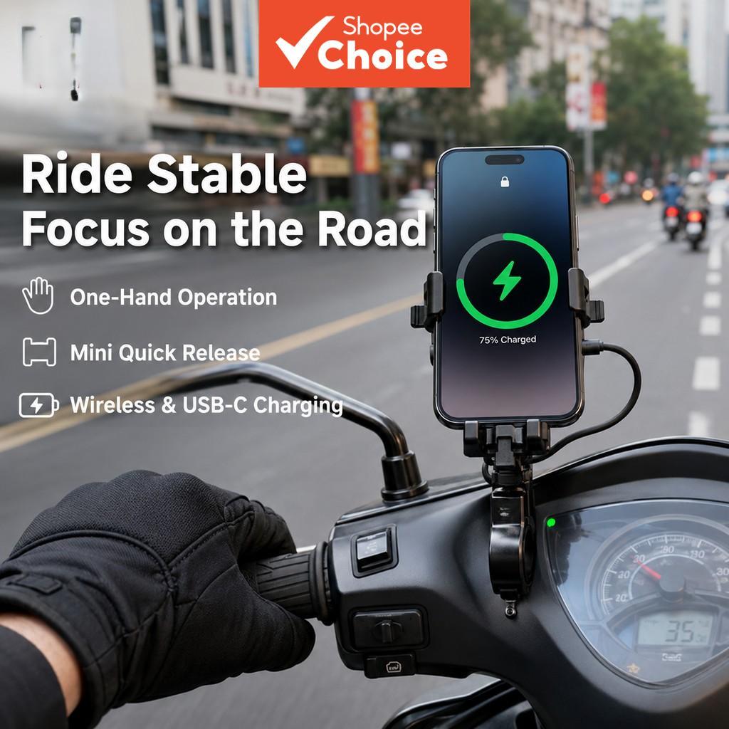 Suporte De Telefone Para Motocicleta À Prova De Choque Antirroubo Montagem No Guiador Carregador USB Braçadeira