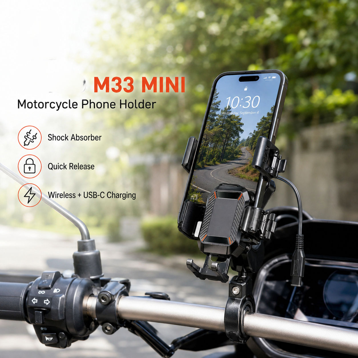 Suporte De Telefone Para Motocicleta À Prova De Choque Antirroubo Guiador Carregador USB