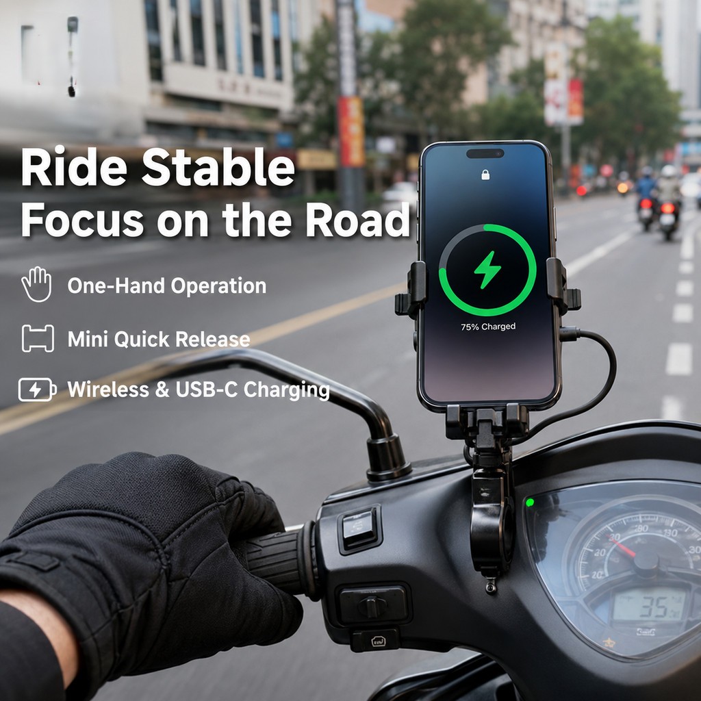 Suporte De Telefone Para Motocicleta À Prova De Choque Antirroubo Montagem No Guiador Carregador USB Braçadeira
