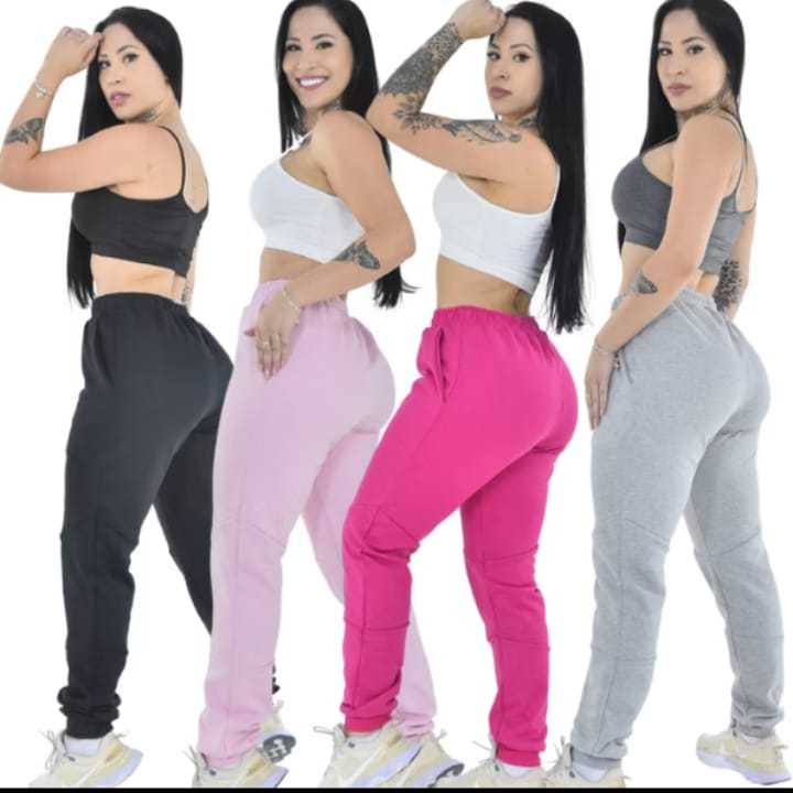 3KIT CALÇA JOGGER FEMININA MOLETOM GROSSO FLANELADA QUENTINHA CINTURA ALTA COM BOLSO