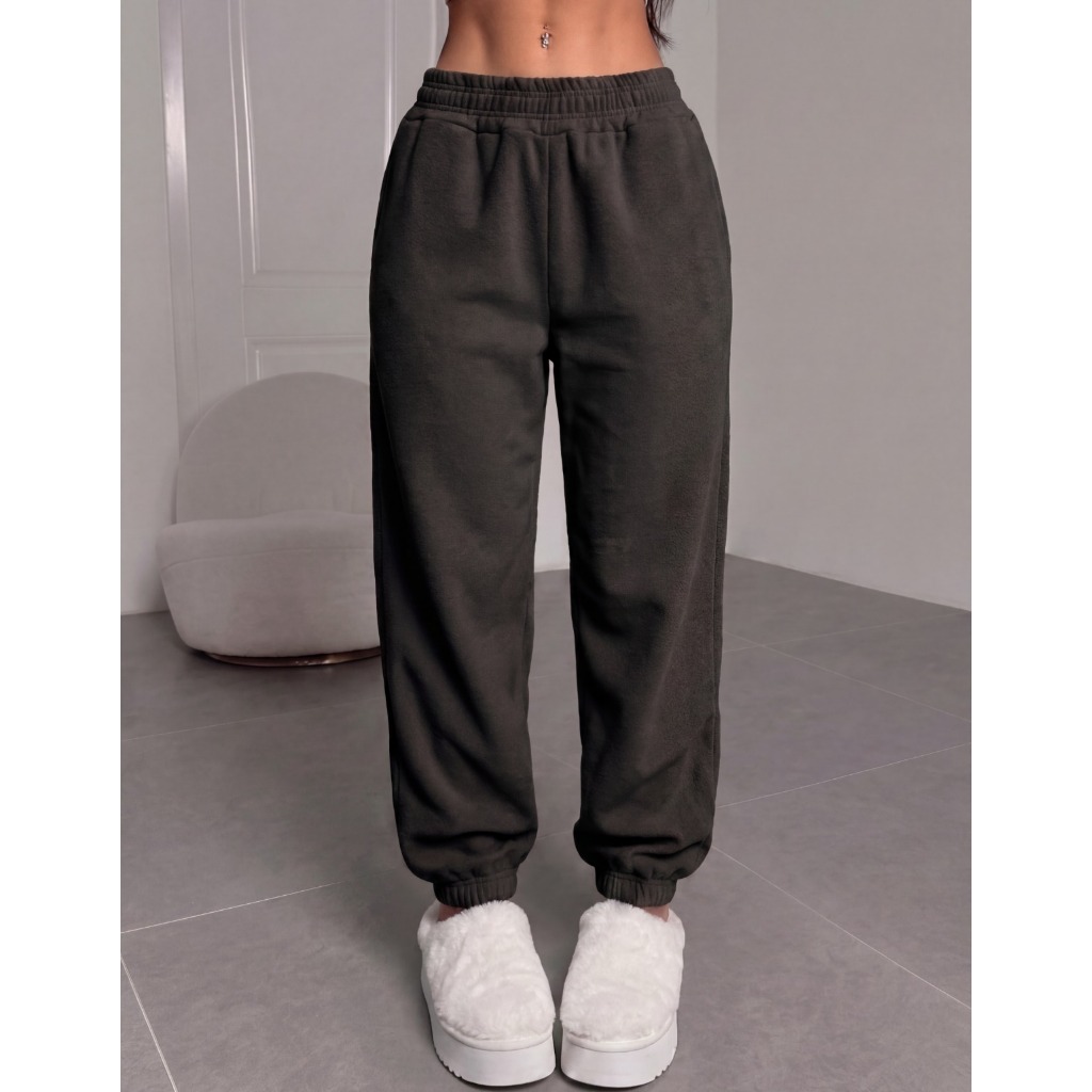 Calça Jogger Moletom Feminina Cintura Alta Bolso Lateral Moda Inverno