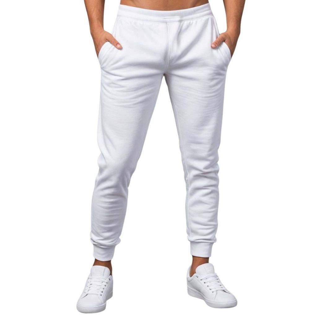 Calça Moletom Masculina Grossa Adulto Branca Flanelada com Bolsos Unissex Esportivo Jogger Algodão RB