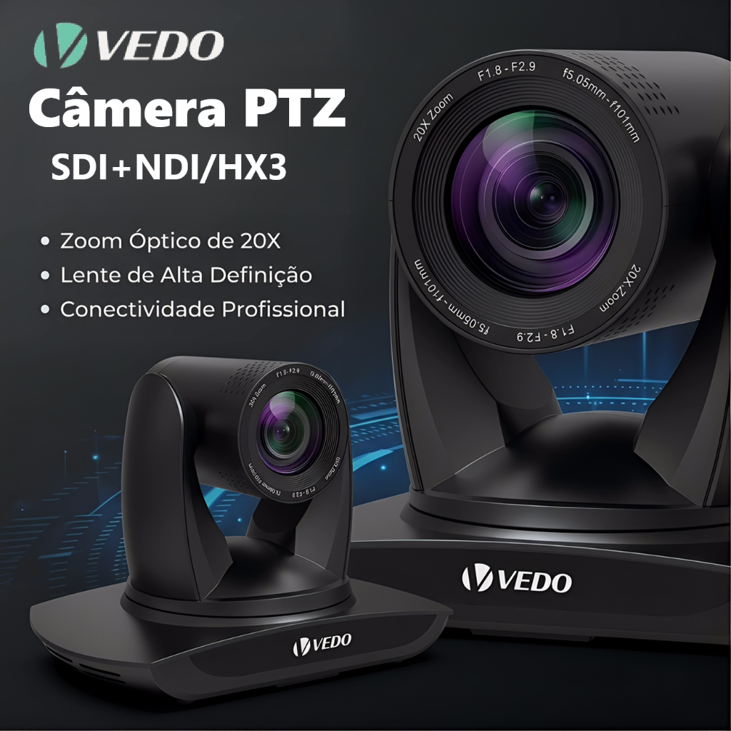 VEDO Câmera Ptz 4K Zoom Óptico 20x Rastreamento Automático por IA Saídas 3G-SDI+HDMI+USB+LAN+PoE