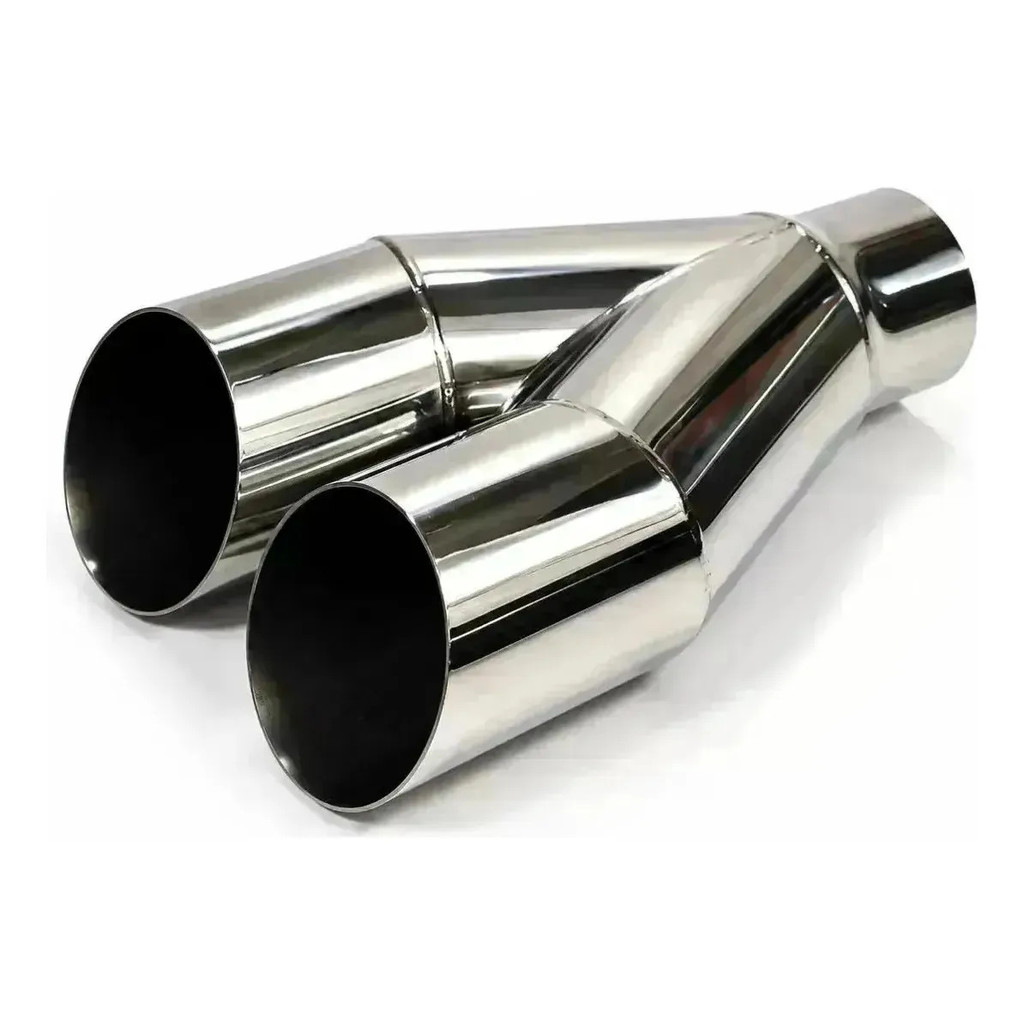 Ponteira Full Inox 304 Zunich Dupla 3 Pol Chanfrada Entrada 2.1/2 Pol Acabamento Polido Escapamento Universal