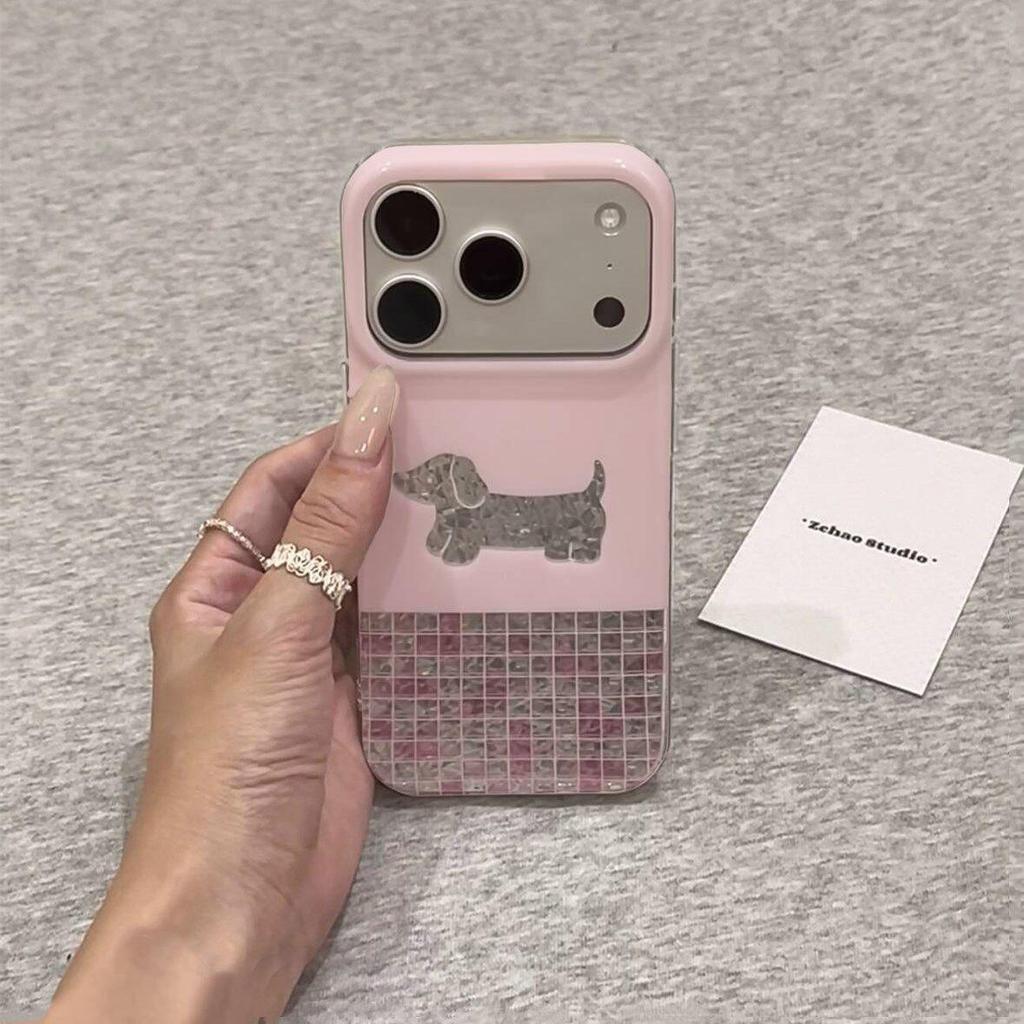 Capa de telefone adequada para iPhone X XS XR XSMAX 11 12 13 14 15 16 17 Pro max Plus Air Silver Checkered Dachshund Dog