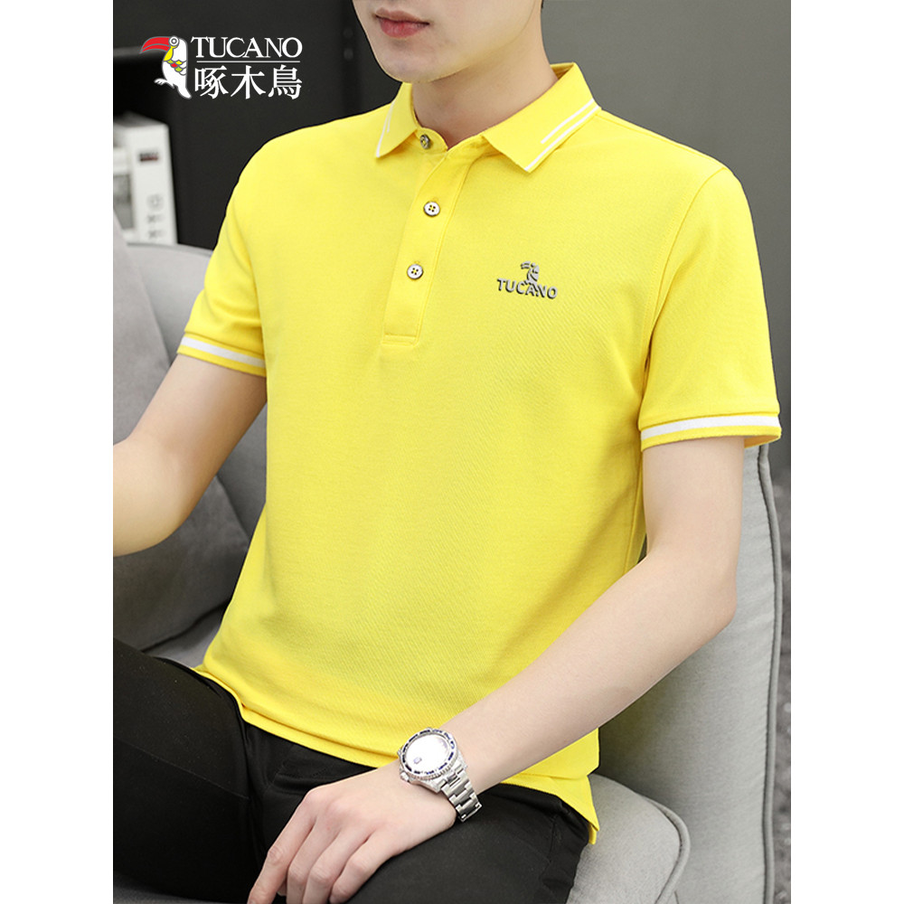 Woodpecker verão camisa POLO masculina frisado piso algodão juventude negócios Casual lapela de manga curta camiseta ver