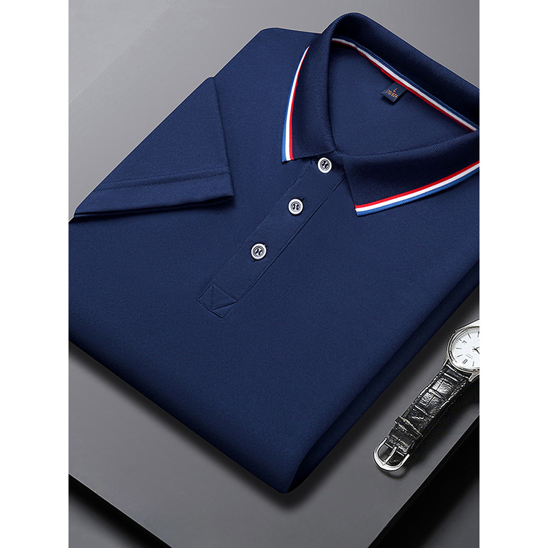 2026 novo estilo simples lapela camisa POLO confortável masculino manga curta botão azul escuro negócios Casual topo ver