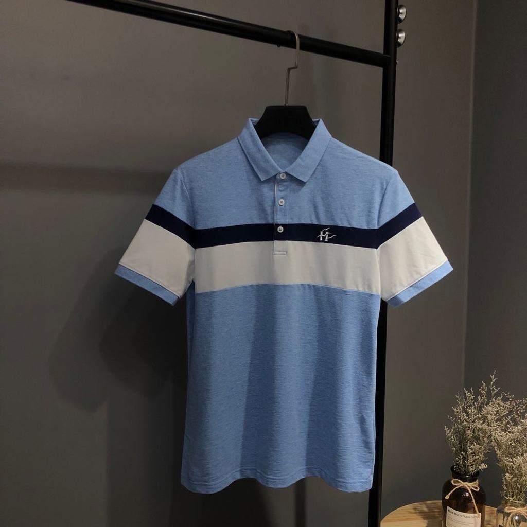 Camisa Polo de produtos de comércio exterior!Bordado requintado!Camiseta masculina listrada com costura de lapela de ver