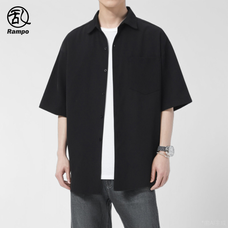 Camisa de manga curta de cor sólida masculina verão seda gelo fina meia manga camisa meninos bonito lapela roupas de ver