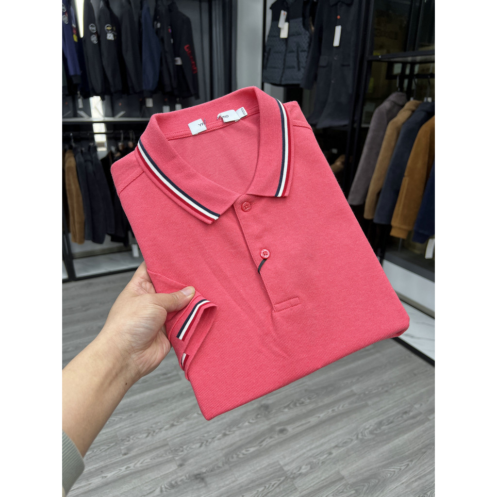 Yajia corte lapela camisa Polo de manga curta frisado algodão simples estilo básico verão camisa Cultural masculina vers