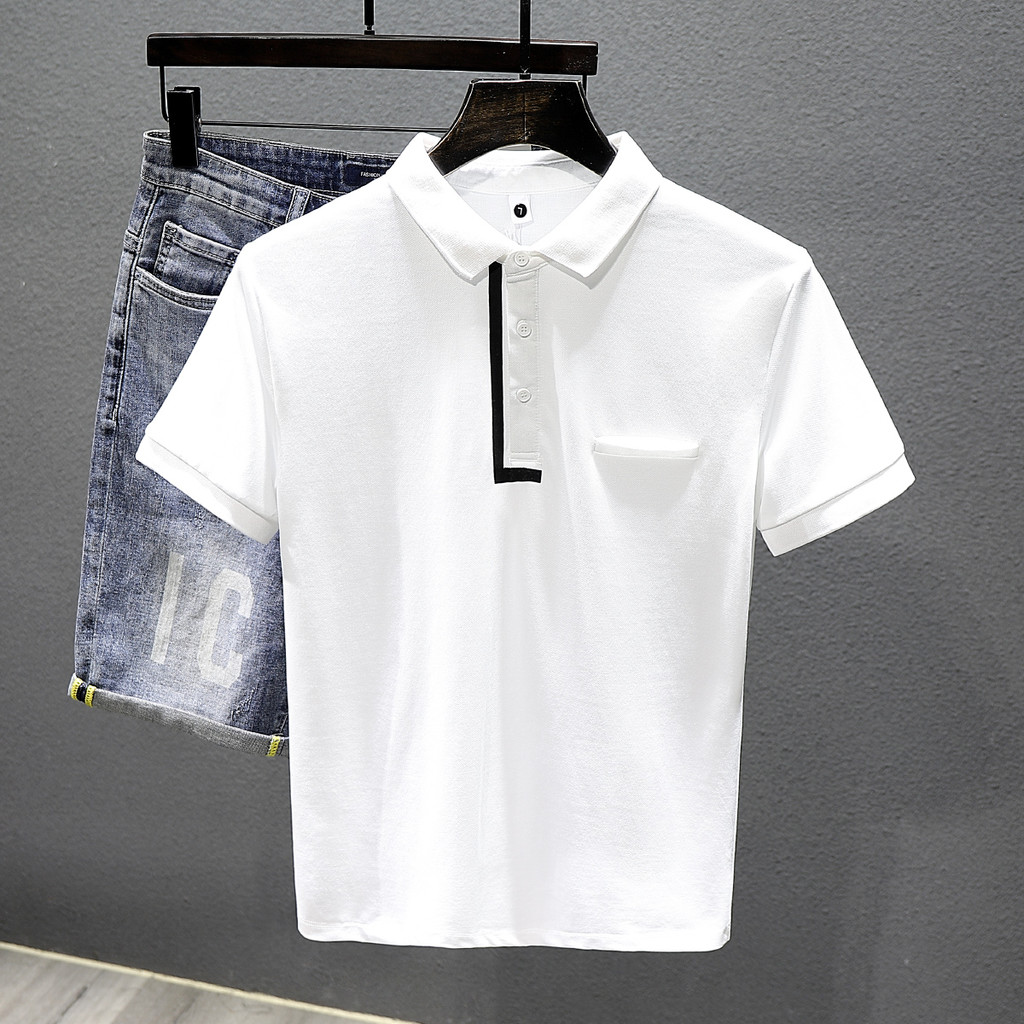 Camiseta de manga curta masculina 2022 verão novo estilo lapela camisa POLO estilo japonês contraste cor Street Wear ver