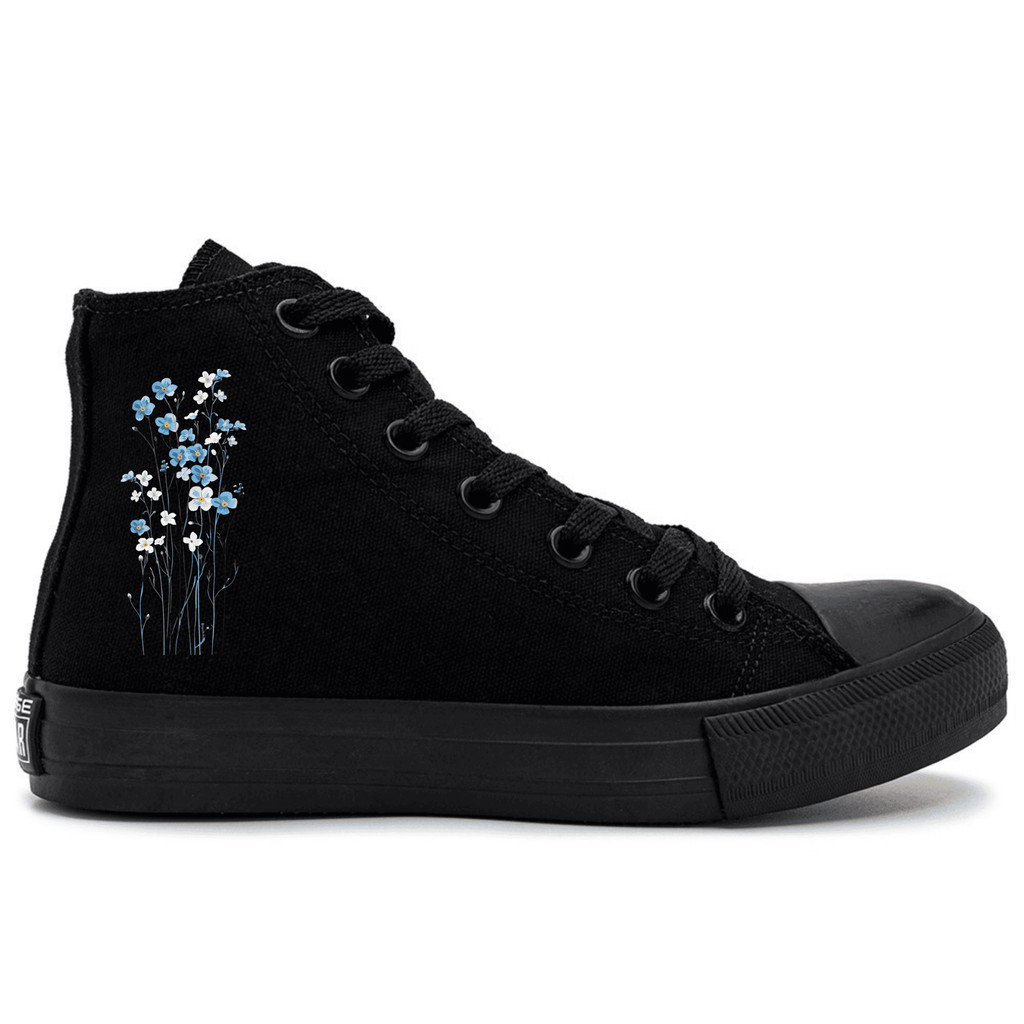 Tênis High Top Casual Customizado Delicado Feminino Galinhos Flores Azul Uso Para Jeans Básico