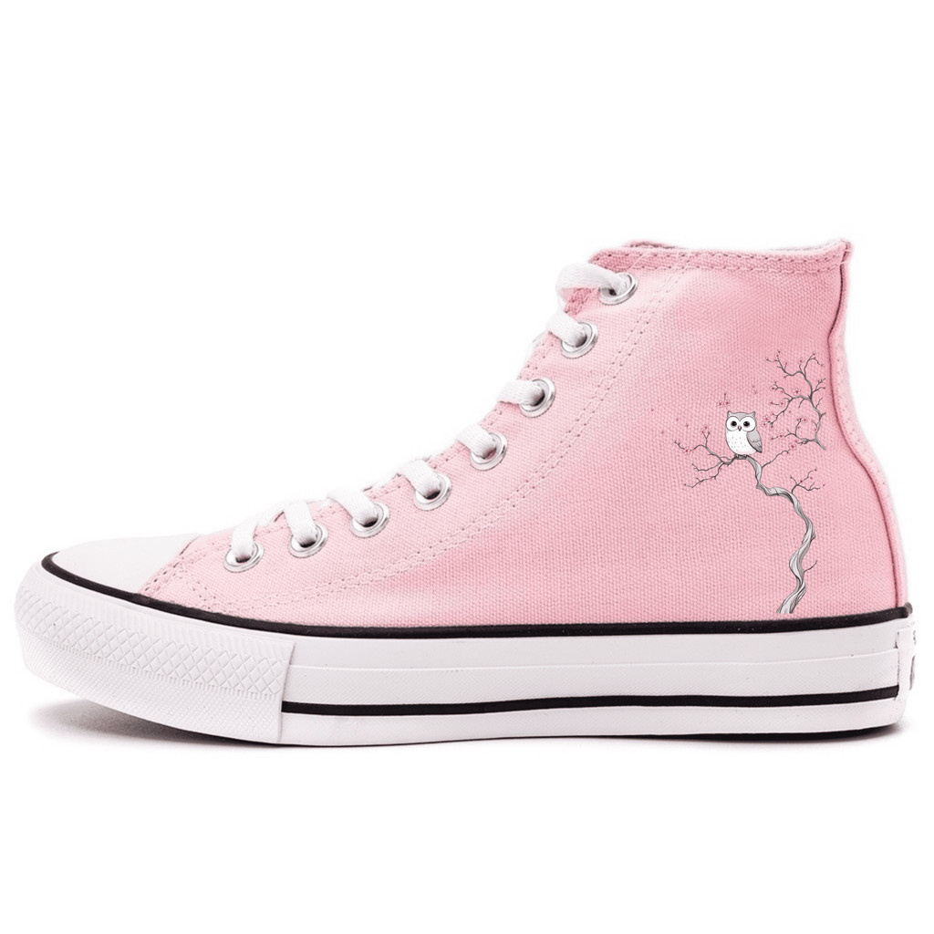 Tênis High Top Casual Natureza Delicada Coruja Corujinha Flores Delicadas Primavera