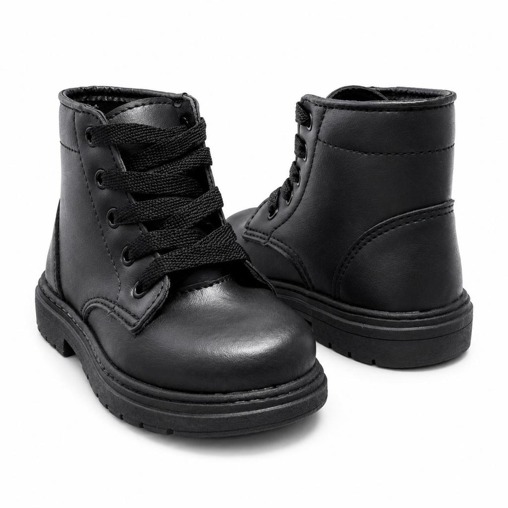 Bota Infantil Menina Coturno Preto Forrado