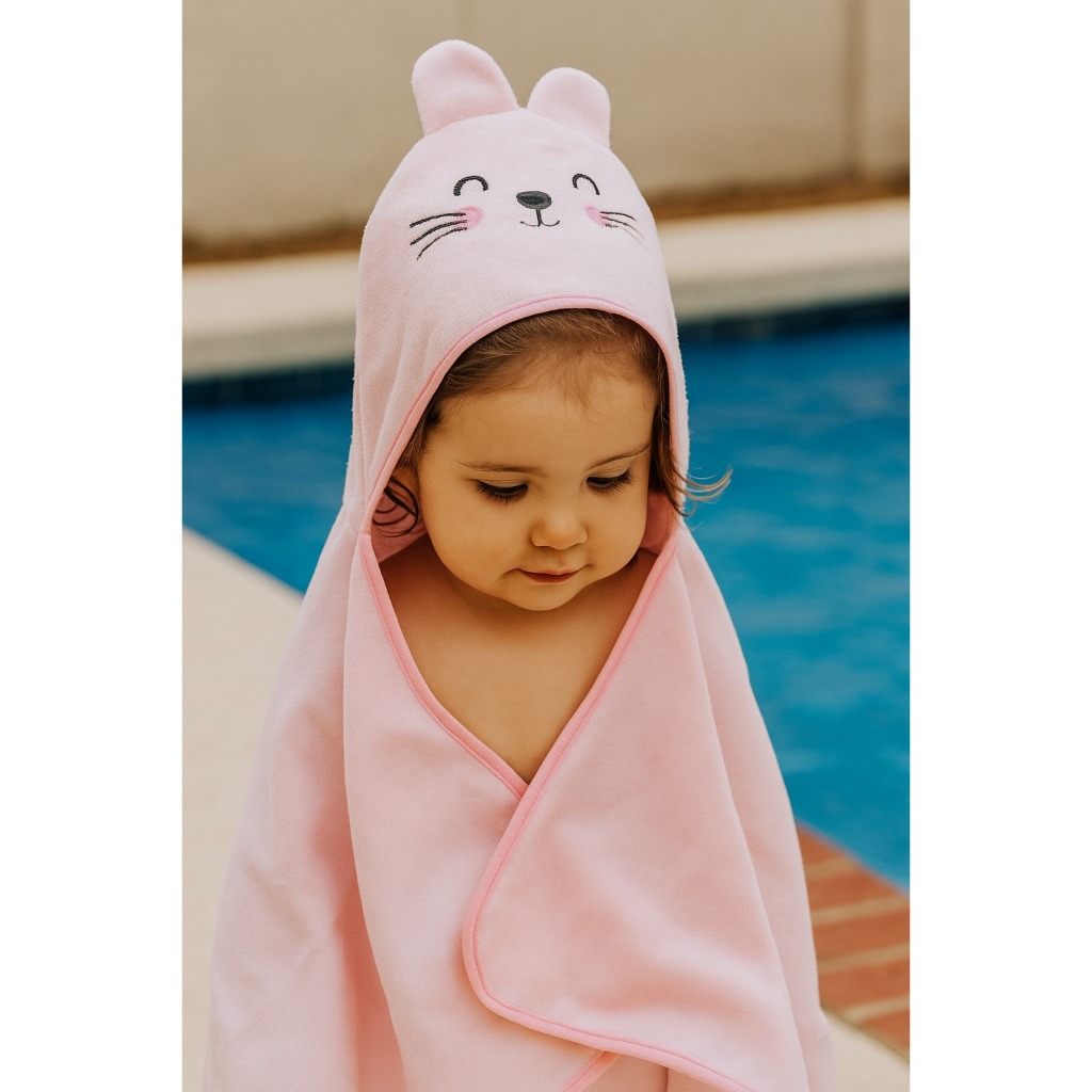 Toalha de Banho para Bebe Forrada Com Capuz Bordado Coloridas 100% Algodão Menina Menino