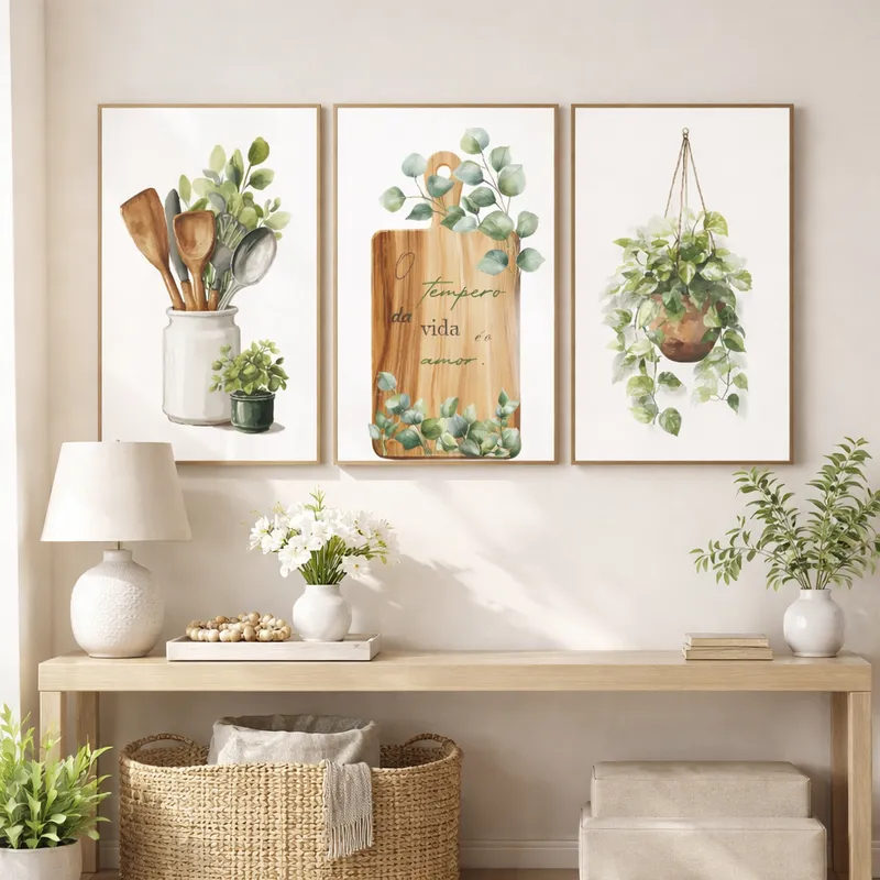 Quadros Decorativos Cozinha Frase Talheres Vaso E Folhas Delicado Elegante Moldura Sala Cantina Hall