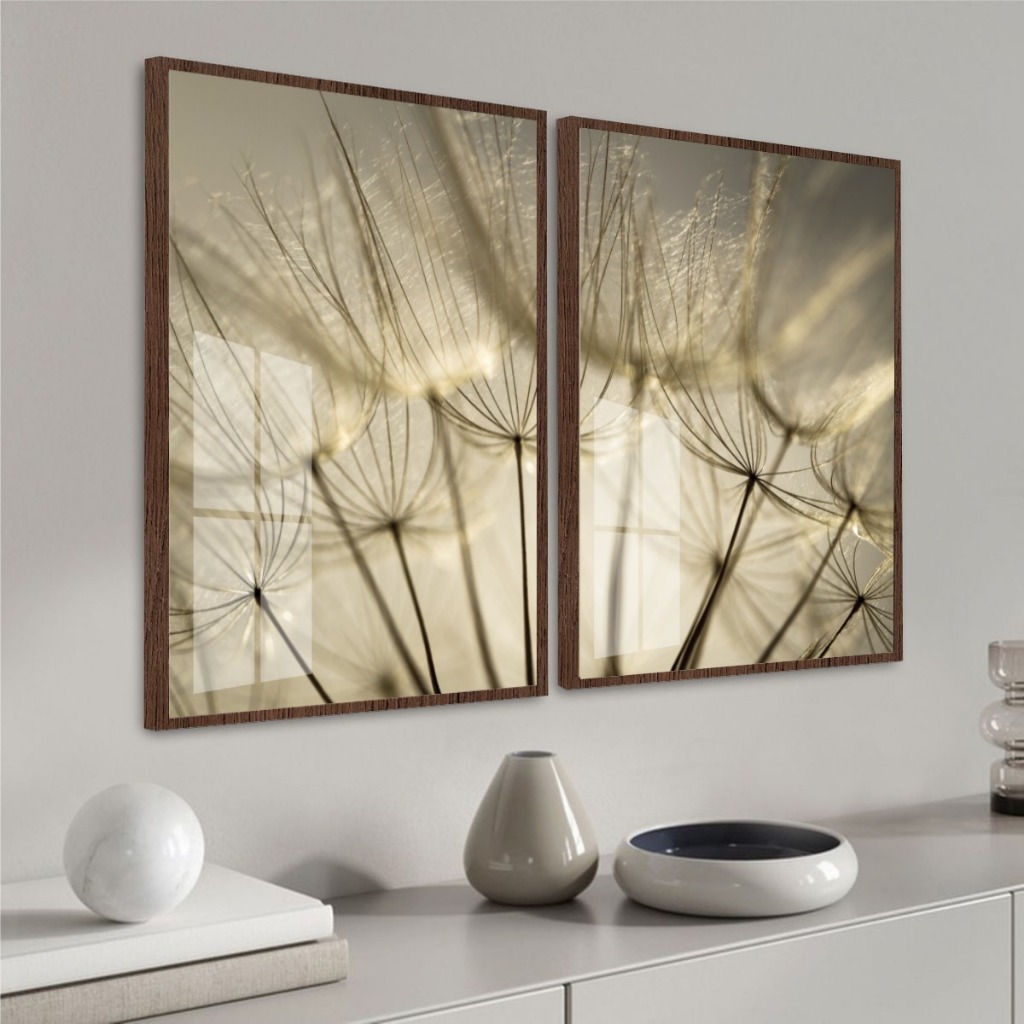 Kit Elegante Quadros Decorativos Delicados Sala Quarto Escritório Com Duas Peças Moldura e Vidro