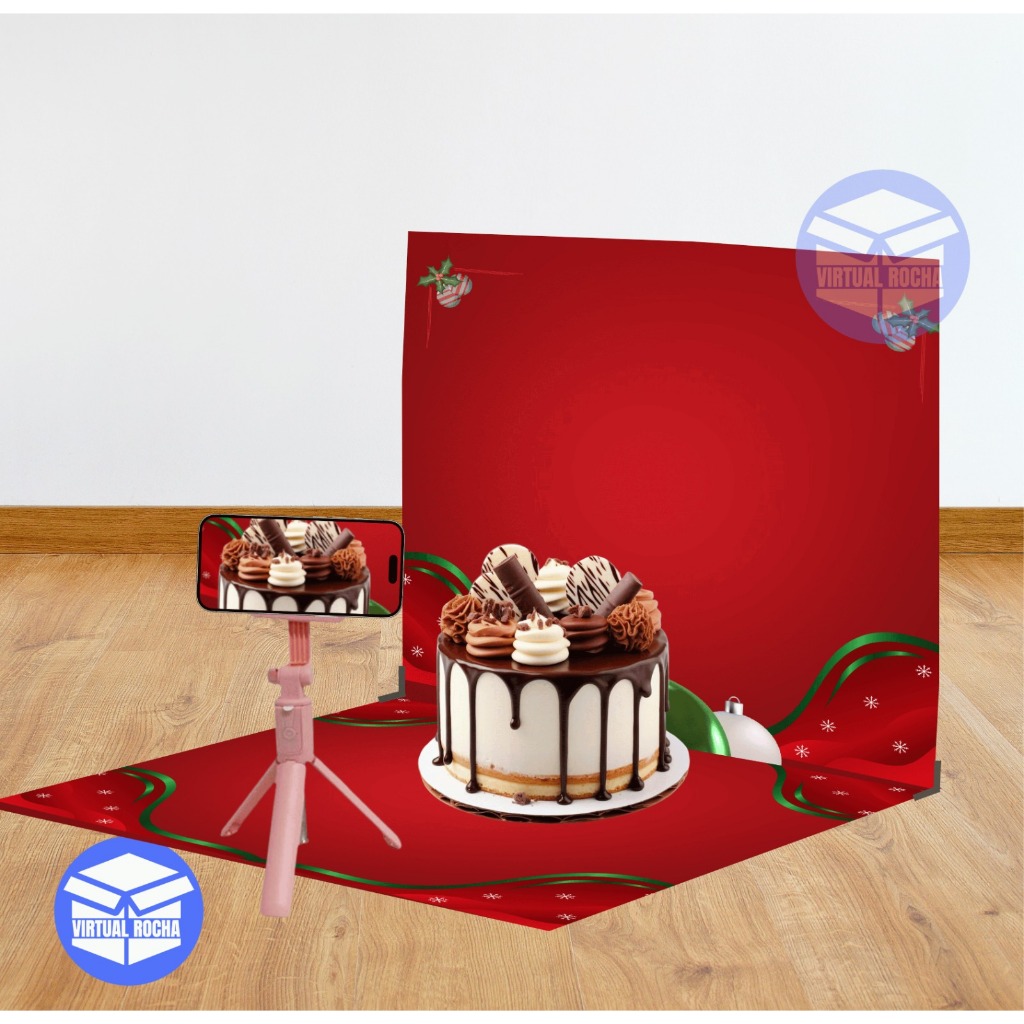 Fundo Fotográfico Natal Vermelho Simples Decoração Elegante Sobremesa Mesa Doce Enfeite Delicado