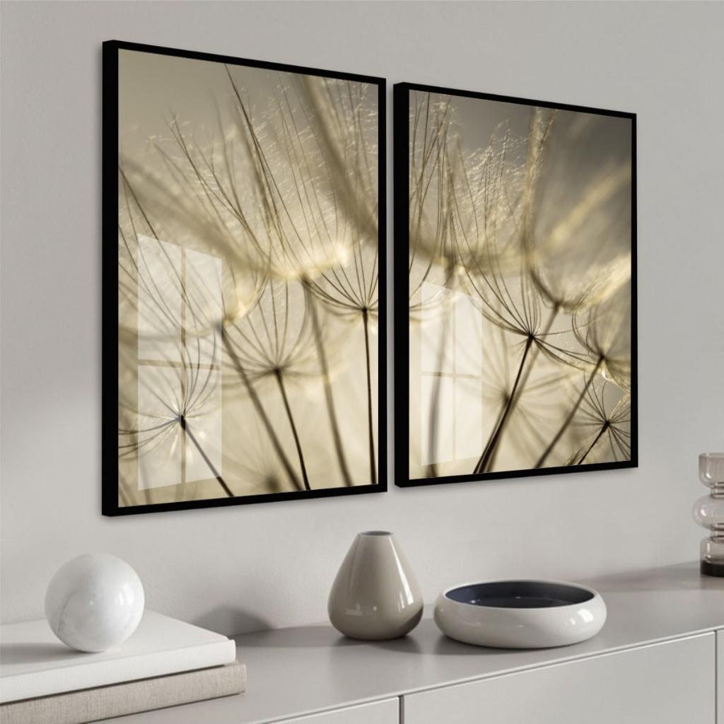 Quadros Decorativos Delicados Elegante Kit Com Duas Peças Moldura e Vidro Sala Quarto Escritório