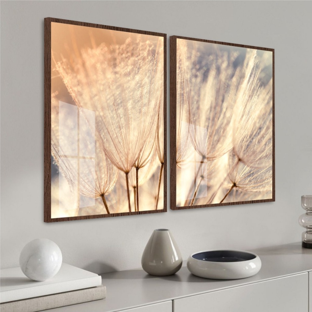 Kit Decorativo Elegante Delicado Quadros Moldura e Vidro Com Duas Peças Sala Quarto Escritório