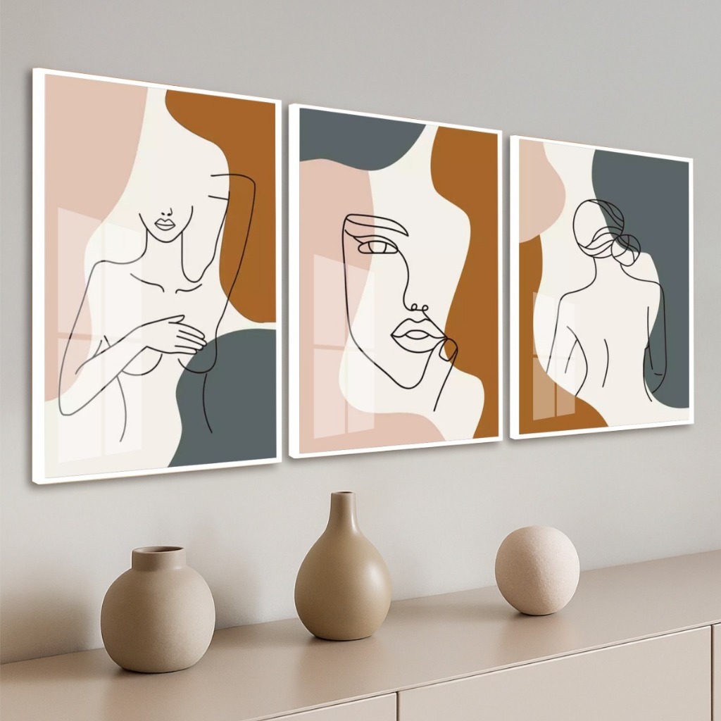 Kit Elegante Cores Delicadas Quadros Com Três Peças Moldura e Vidro Sala Quarto Escritório