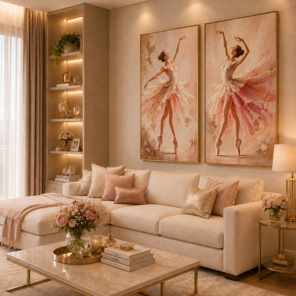Kit 2 Quadros Decorativos Bailarinas Delicadas | Ballet Rosa Arte Elegante