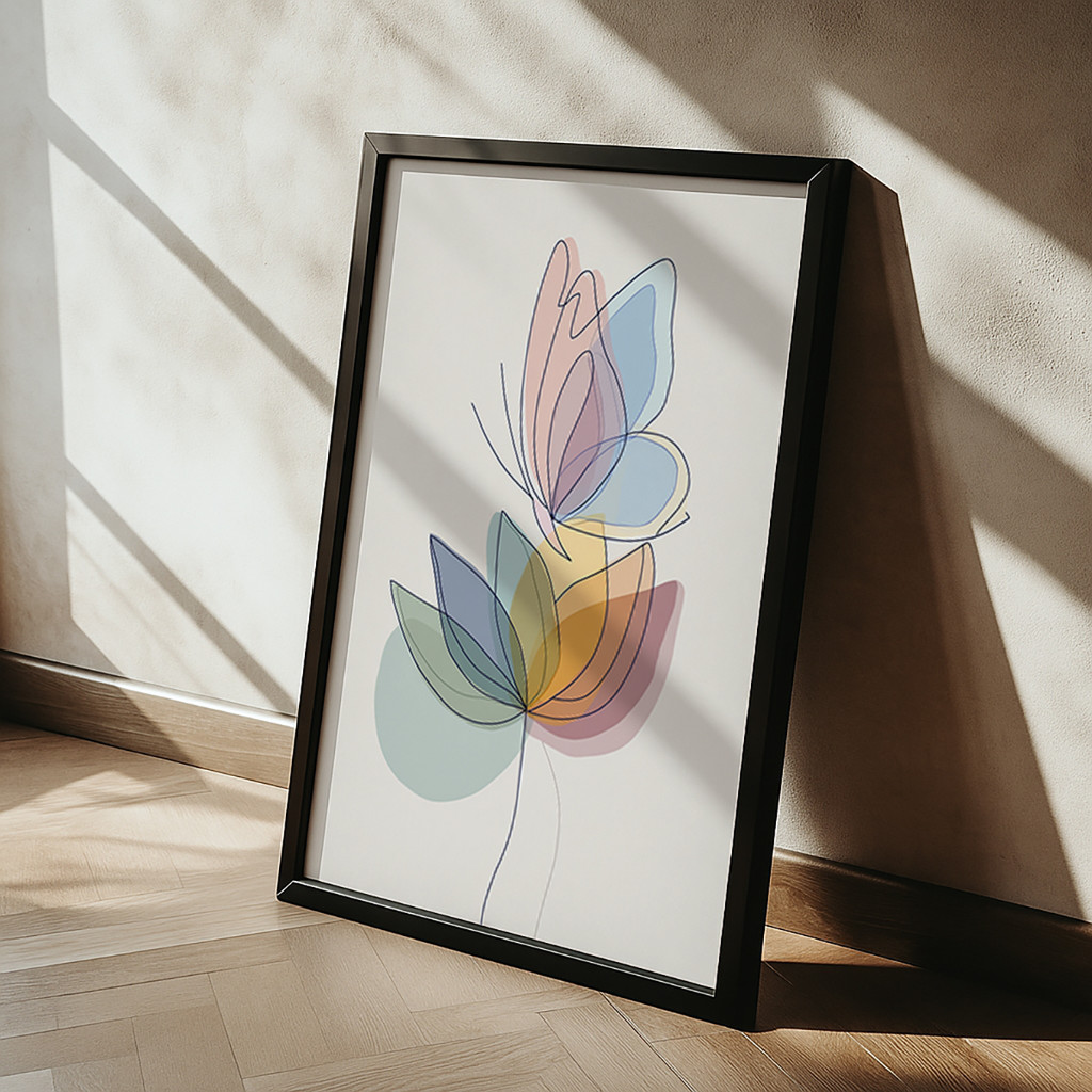 Quadro Decorativo Flor Abstrata Colorida Minimalista Traço Fino Arte Moderna Elegante Delicada