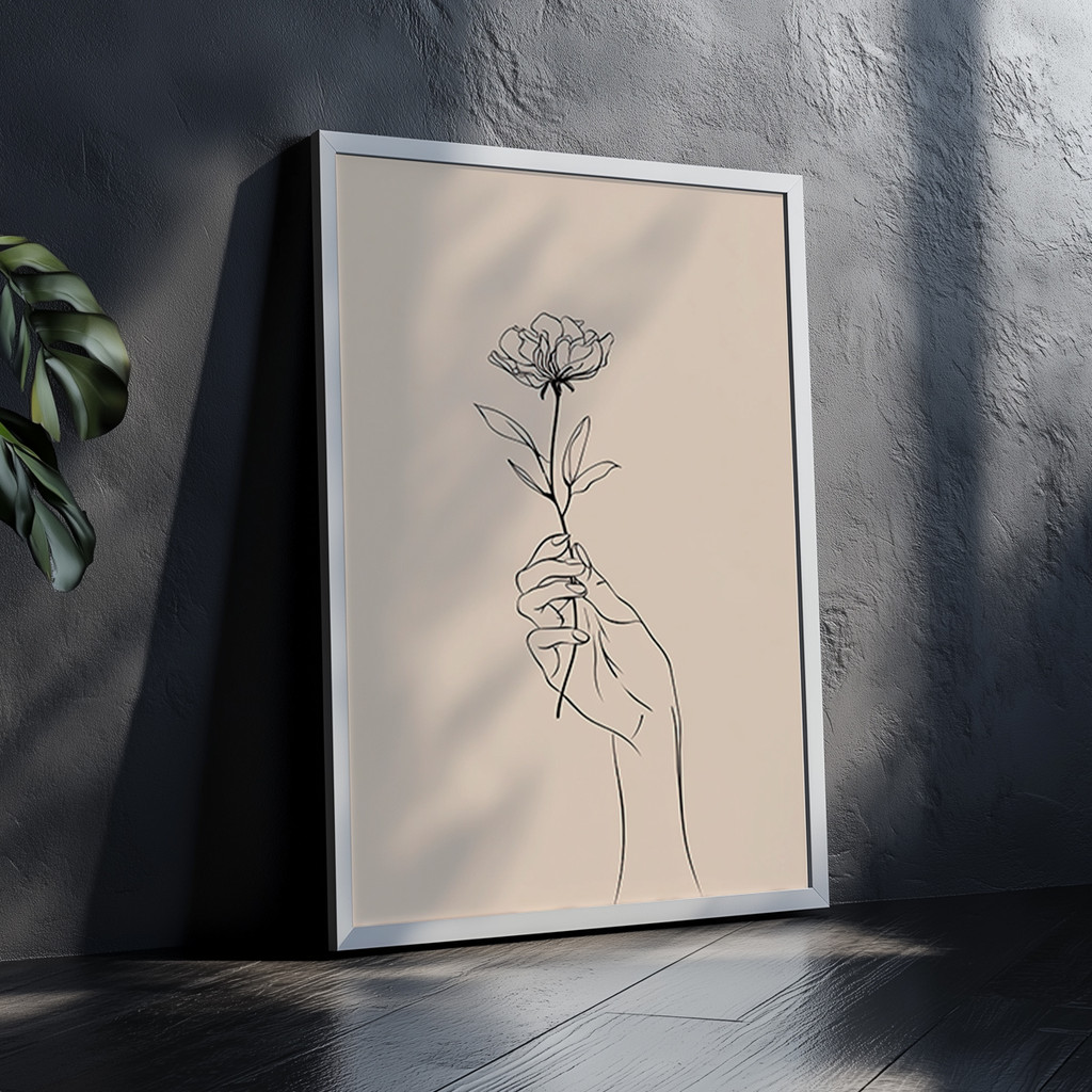 Quadro Decorativo Desenho Mão Flor Minimalista Elegante Moderno Abstrato Linha Fina Delicado