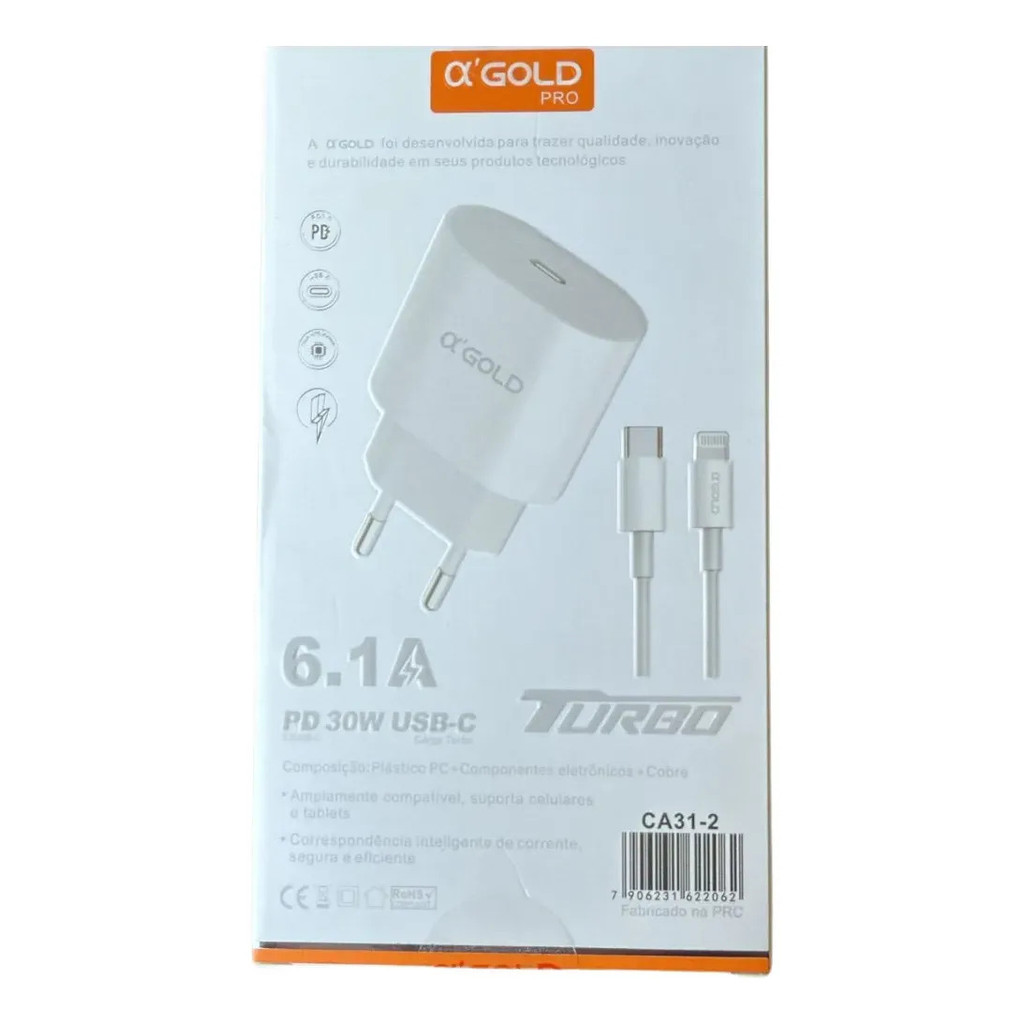Carregador A'gold Ca31-2 Turbo Usb-c Para Iphone/android Ios Branco