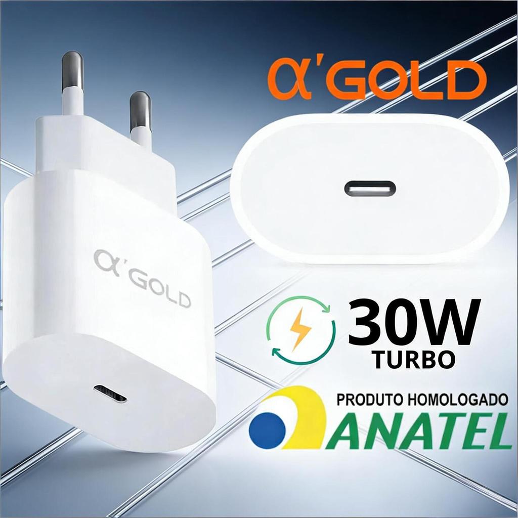 Carregador A'Gold 30W PD - USB-C com Tomada, para Android e iPhone CA31-4