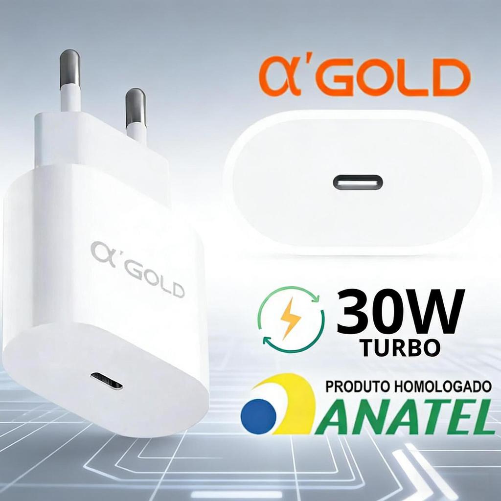Carregador de Tomada A'Gold 30W PD - Saída USB-C, para Android e iPhone CA31-4