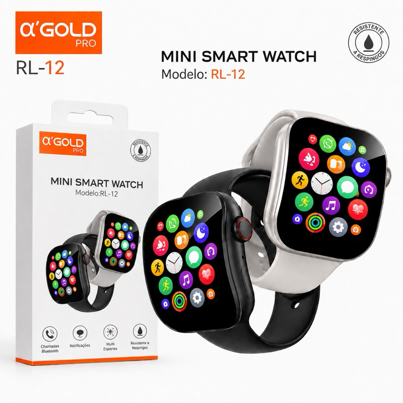 Smartwatch A’Gold Pro RL-12 Tela Curva AMOLED 1,71” Bluetooth Chamadas Android e iPhone IP67