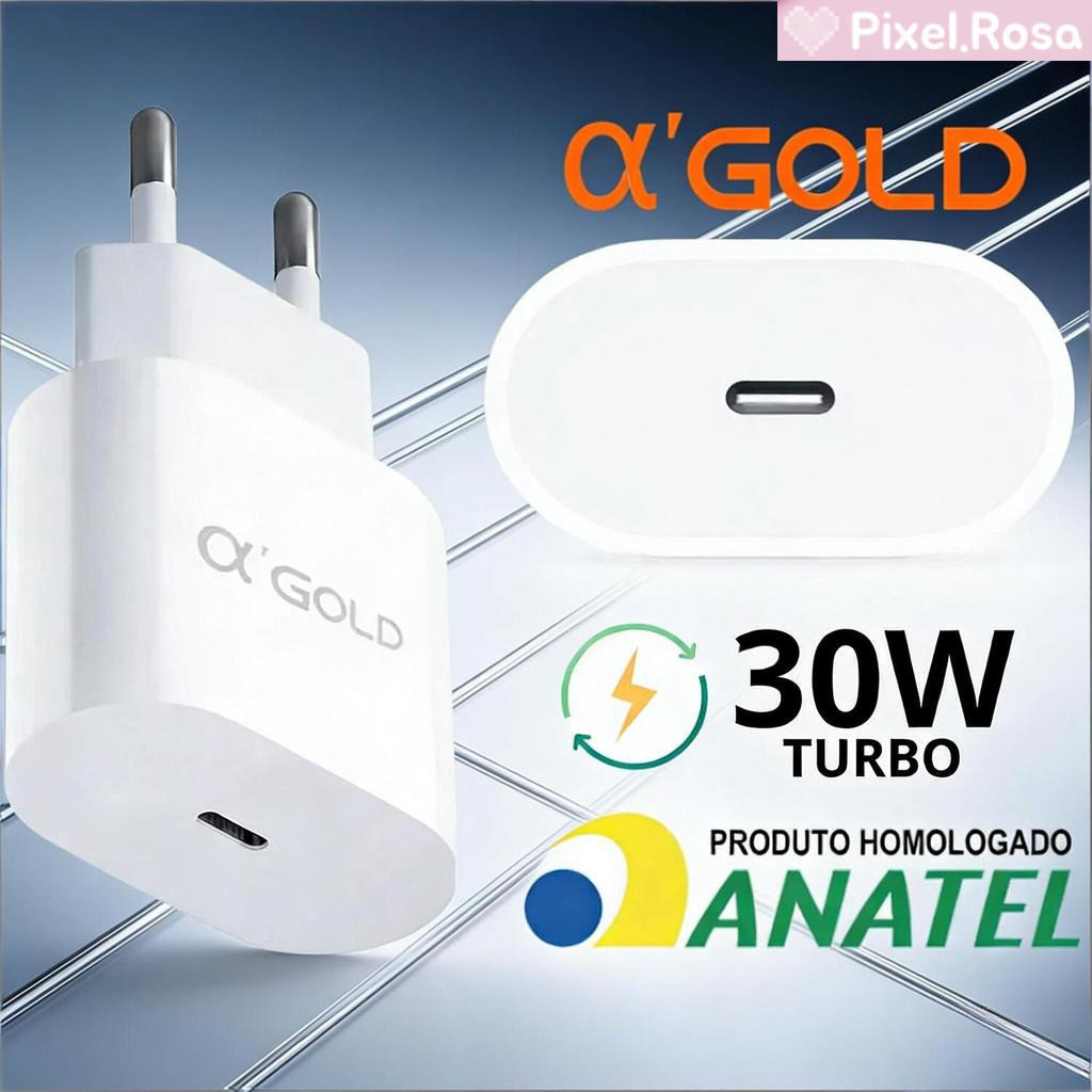 Carregador A'Gold 30W PD - USB-C com Tomada, para Android e iPhone CA31-4 [Original]