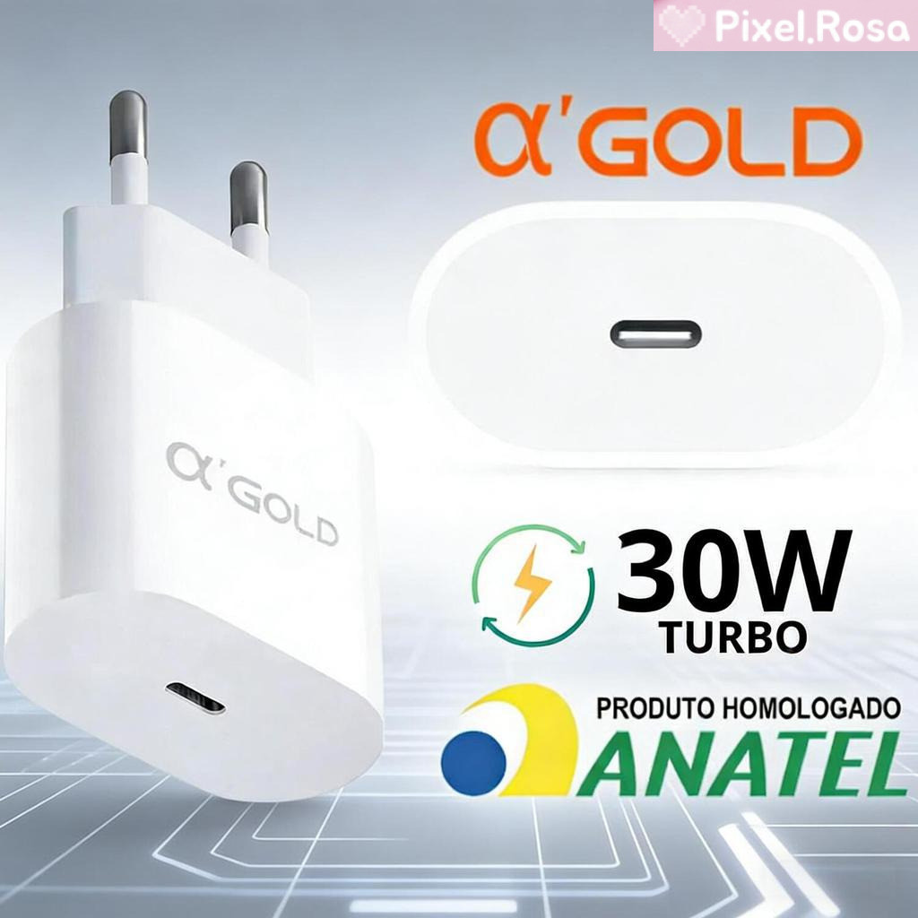 Carregador de Tomada A'Gold 30W PD - Saída USB-C, para Android e iPhone CA31-4 [Original]
