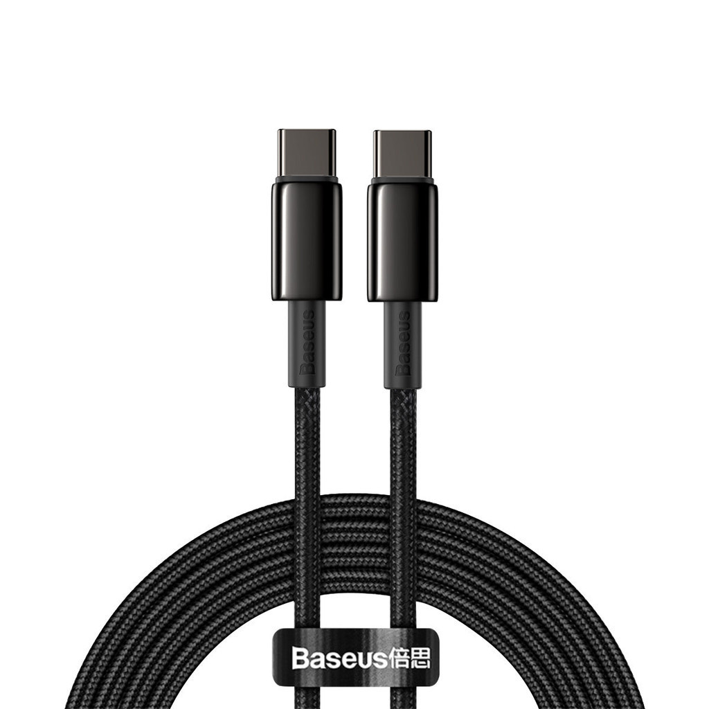 Cabo Turbo 100w Baseus USB-C + USB-C Tungsten Gold 2 metros iPhone Android Xiaomi