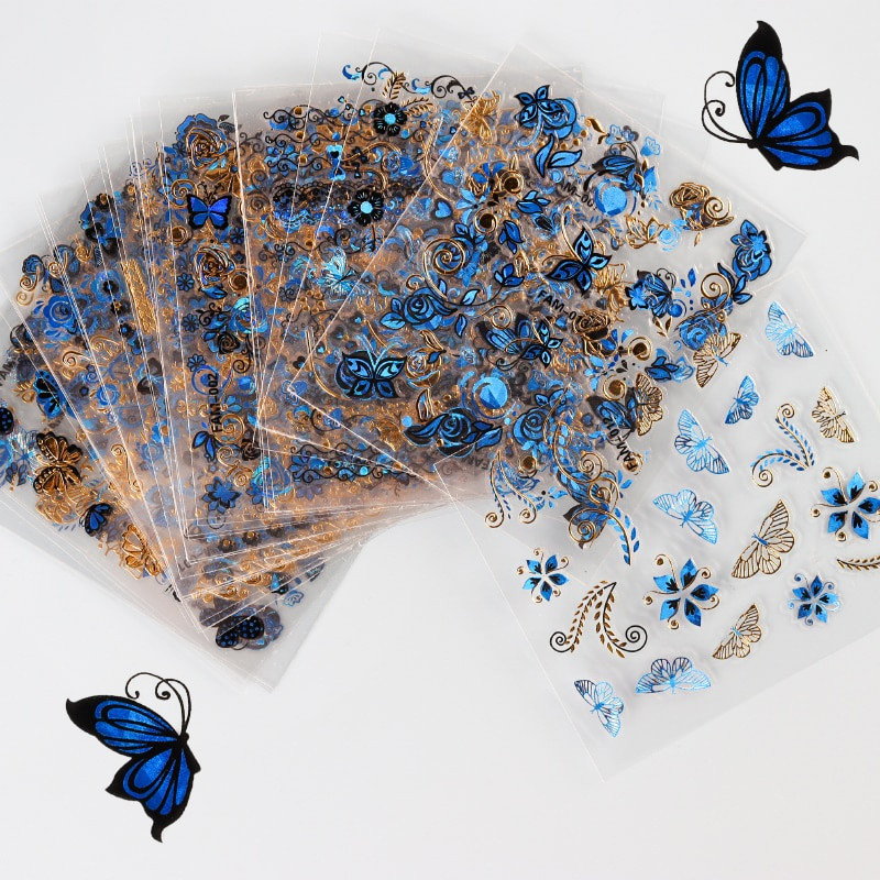 novo30 PCS 3D Golden Brand Nail Art Sticker Butterfly Letters Flower Nail Decals  for DIY Manicure Design Decoration