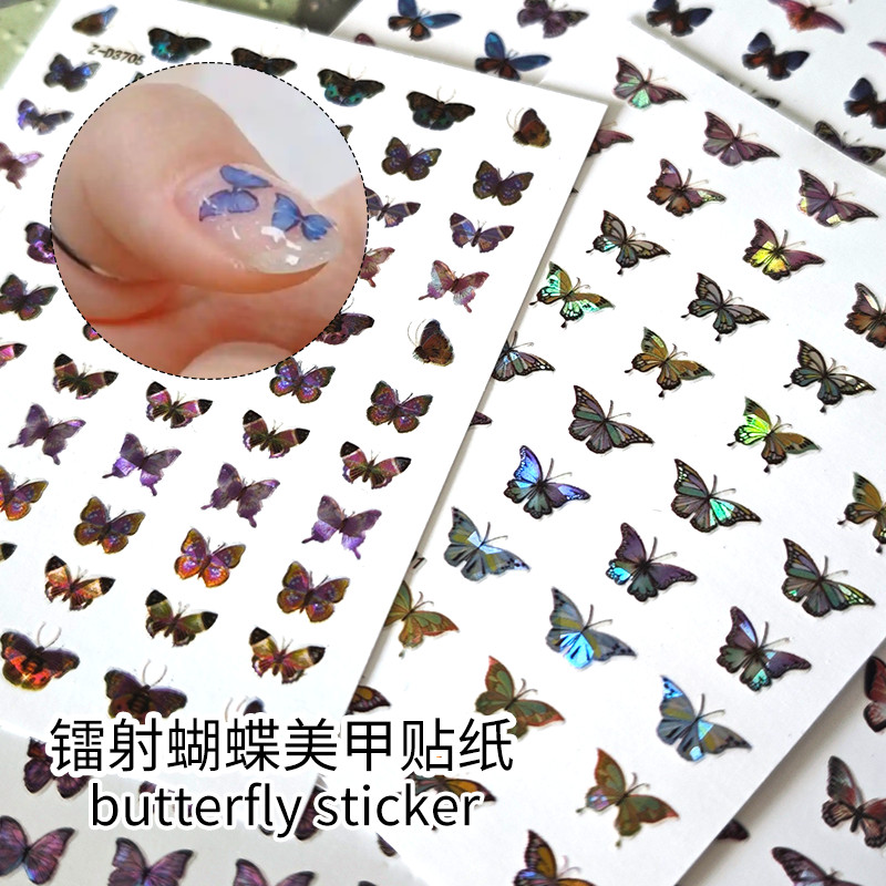 Borboleta Manicure adesivos 2026 novo estilo influenciador padrão de venda quente jóias ins estilo 3D Aurora Laser decal