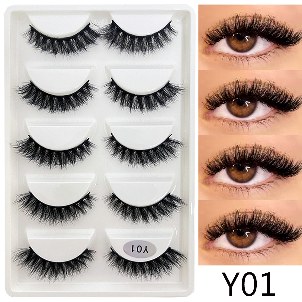 5 pares cílios volumosos, 3D naturais longa duração, bagunçados efeito natural