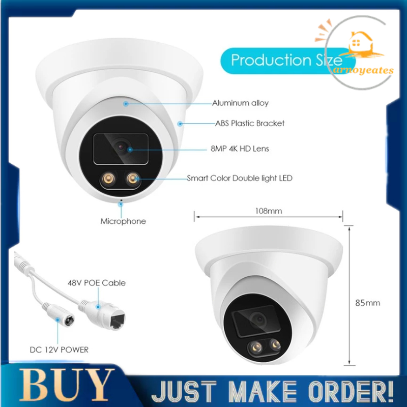 8MP AI POE Câmera CCTV IP Luz Dupla 265 Microfone Embutido/NTP/DHCP Radiador Visão Noturna 3.6MM