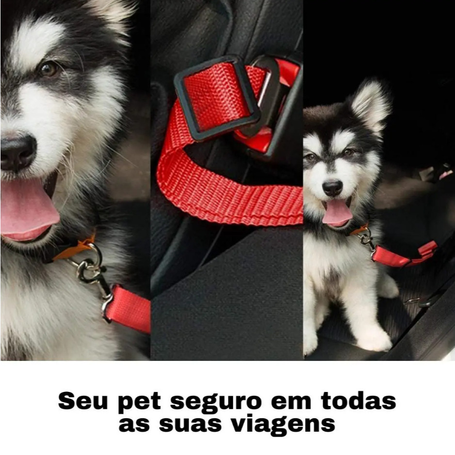 Kit 2 Cinto De Segurança Pet Para Carro Ajustável Universal Veicular Cães E Gatos