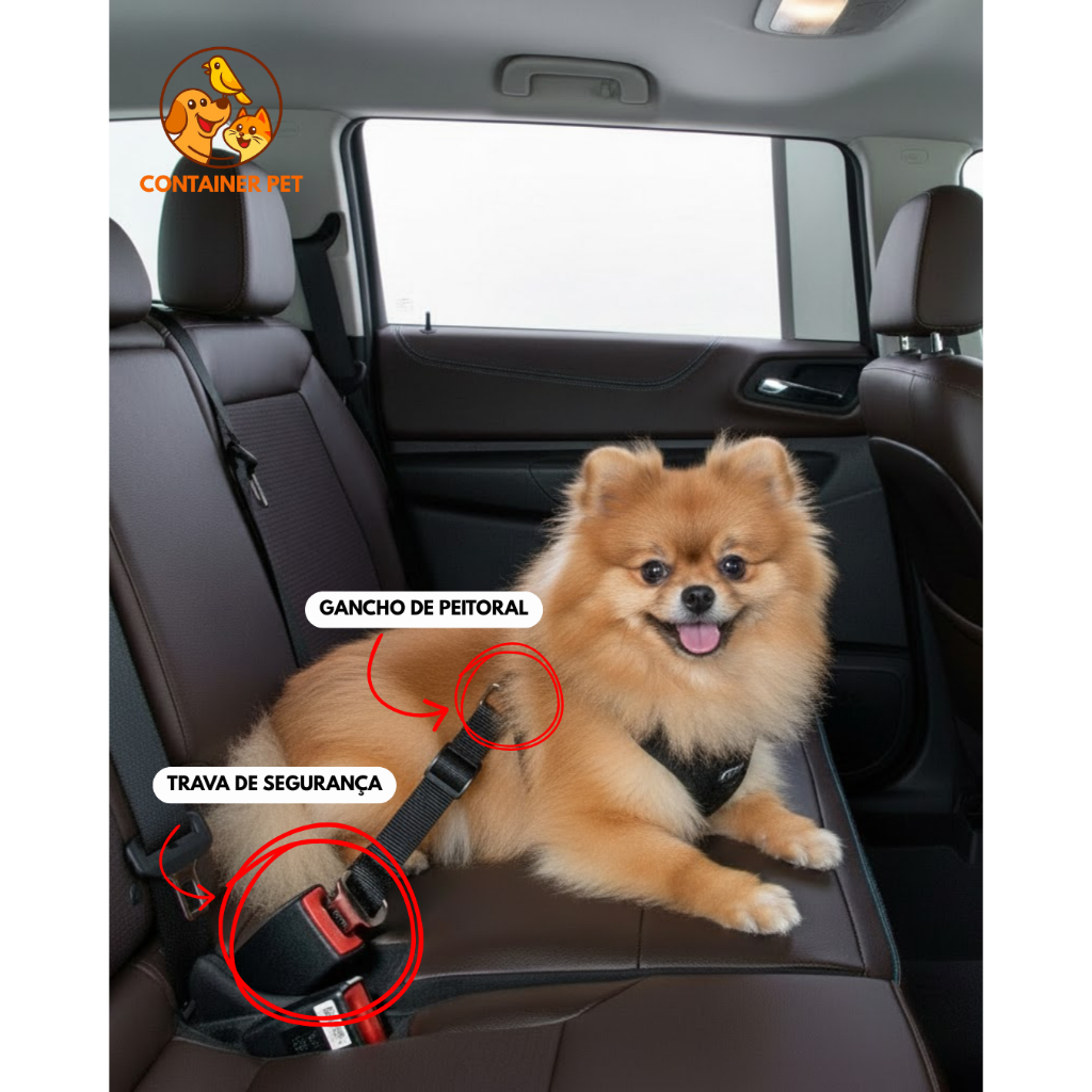 Cinto de Segurança Pet para Carro Ajustável | Cães e Gatos | Engate Universal