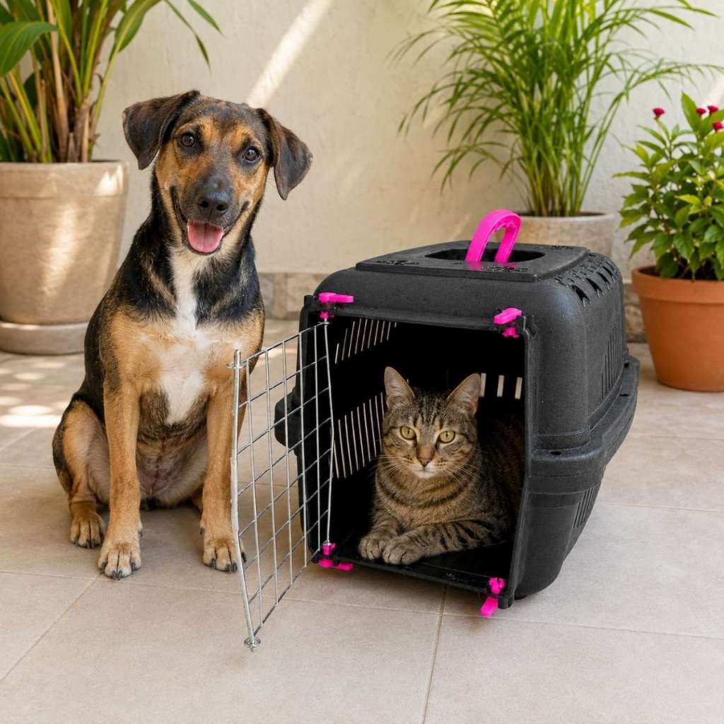 Caixa de Transporte Pet Cachorros Cães Gatos Coelhos Portinha de Aço Ferro