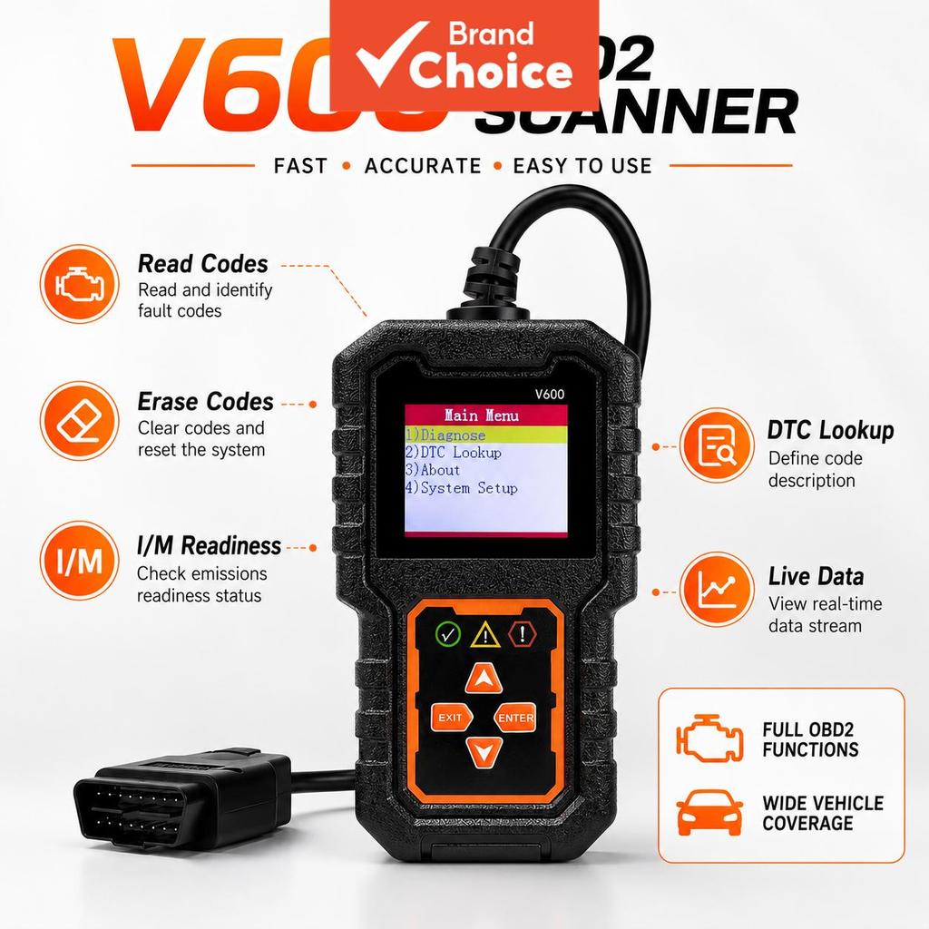 V600 ‐ Professional Obdii Diagnostic Scanner Usb Engine Code Reader Live Data Stream Check Motor Light Reset Tool Para-A
