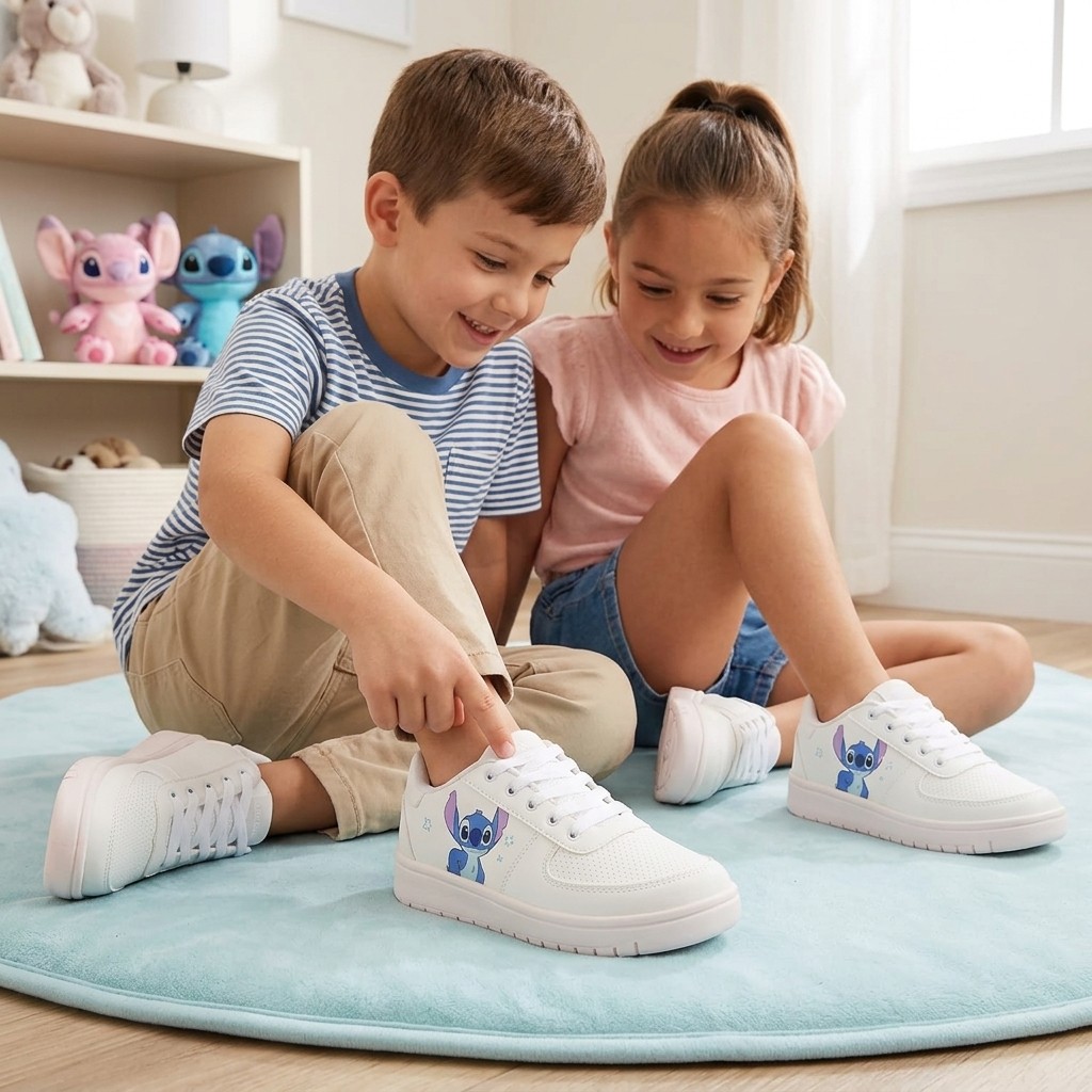 Tênis Stitch Dyan Branco Casual Baixo Original Juvenil Com Microfuros Frontais Palmilha Macia E Interior Acolchoado