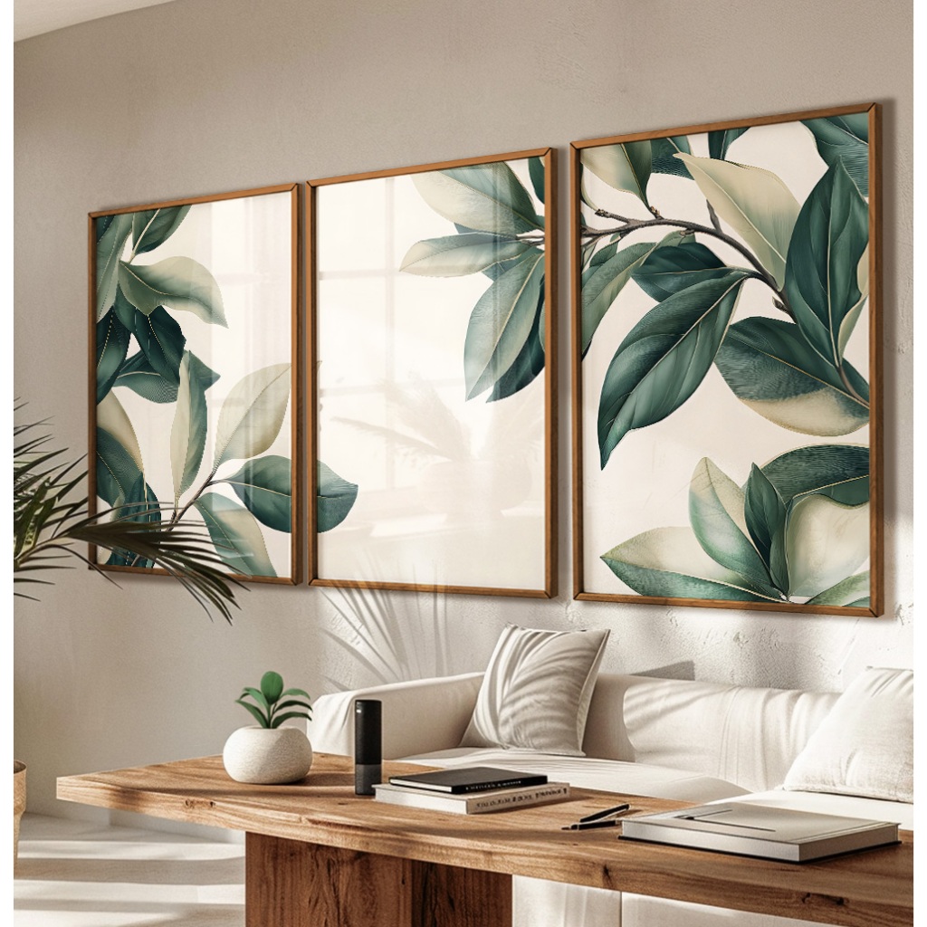 Quadro Folhagem Com Moldura Trio De Quadros Decorativos Para Sala Quadro Mosaico Para Cozinha Kit