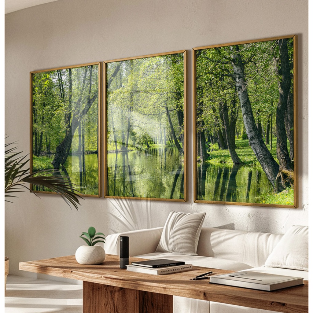 Quadro Decorativo Sala Grande Trio De Quadros Decorativos Com Moldura Quadro Natureza Lagoa Verde