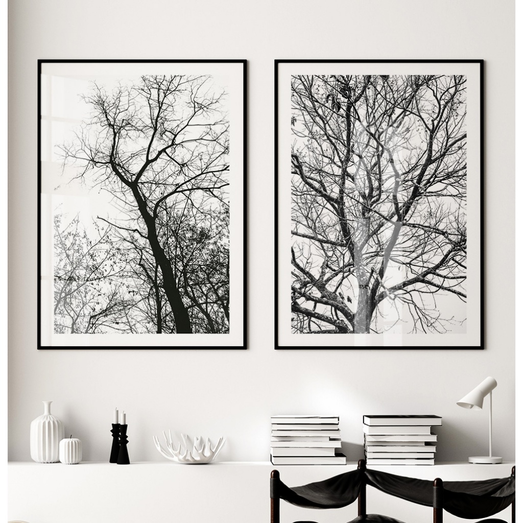 Quadro Natureza Preto E Branco Com Moldura Quadro Decorativo Sala Quadro Quarto Árvores Secas Duo