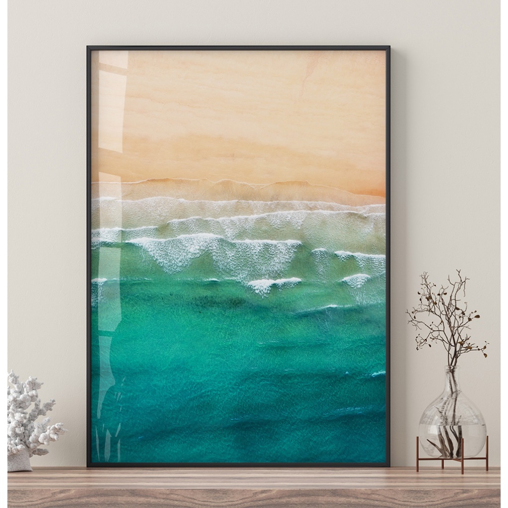 Quadro Decorativo Praia Mar Natureza Quadro Com Moldura Vidro Quadro Para Sala Grande Areia Oceano