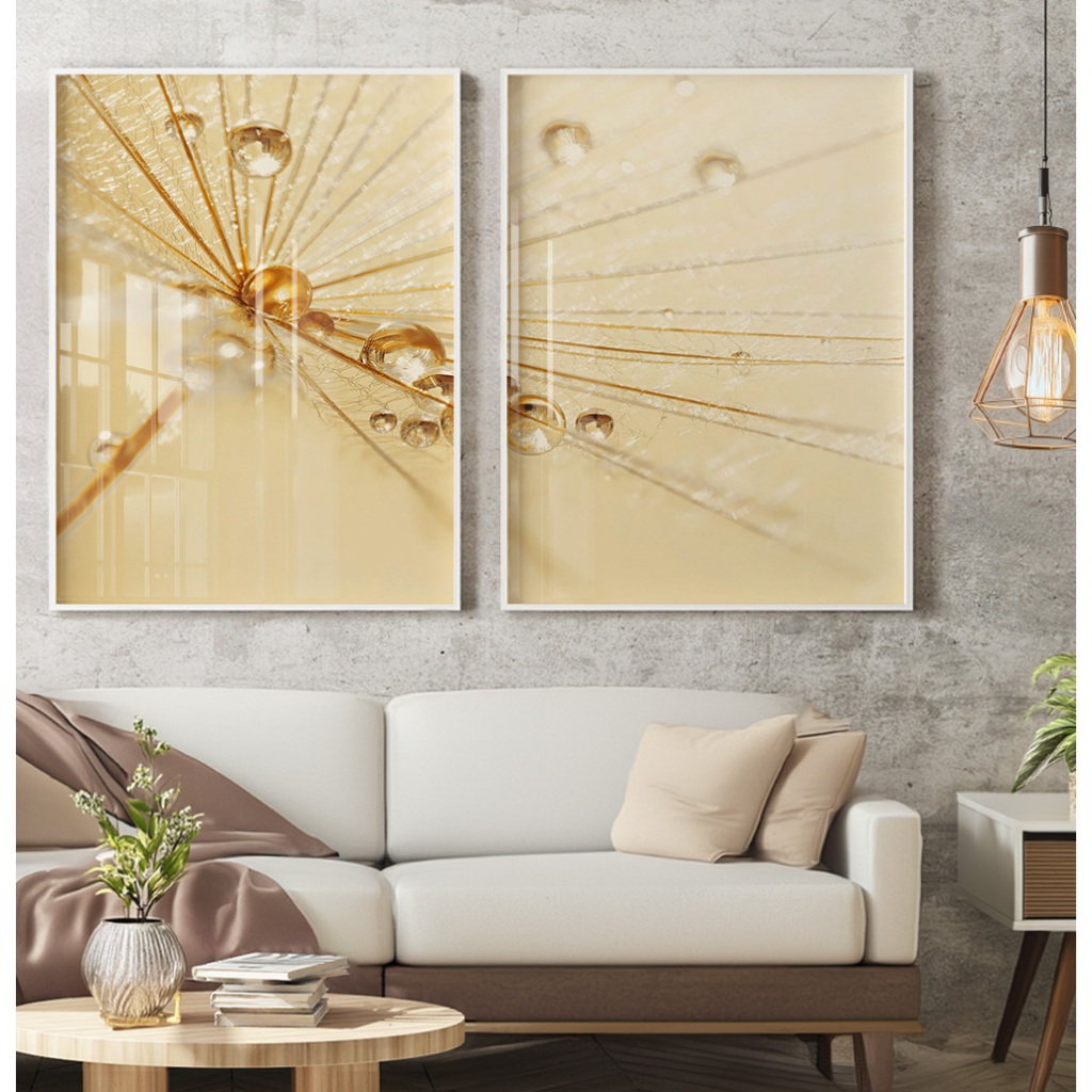 Quadro Natureza Quadro Com Moldura E Vidro Quadro Grande para Sala Quadro Dourado Dente de Leão Duo